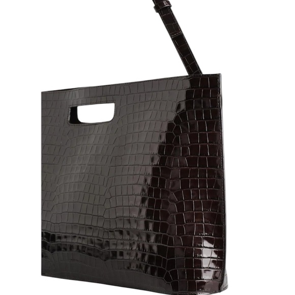 COS Croc Embossed High Gloss Leather Folio w/Adjustable Strap & Inner Pouch - Picture 4 of 10